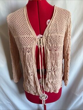 Light Blush Crochet Tie-Front Cardigan